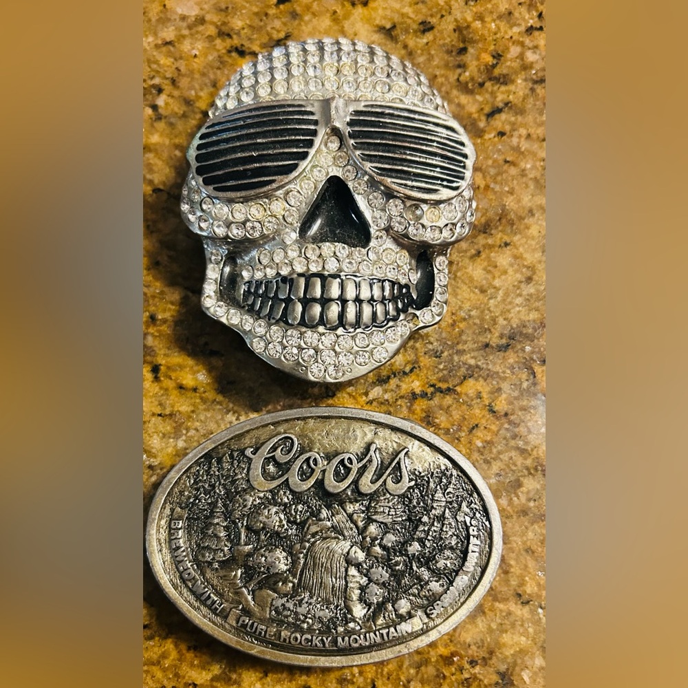 Vintage Coors Belt buckle and Skull Buckle